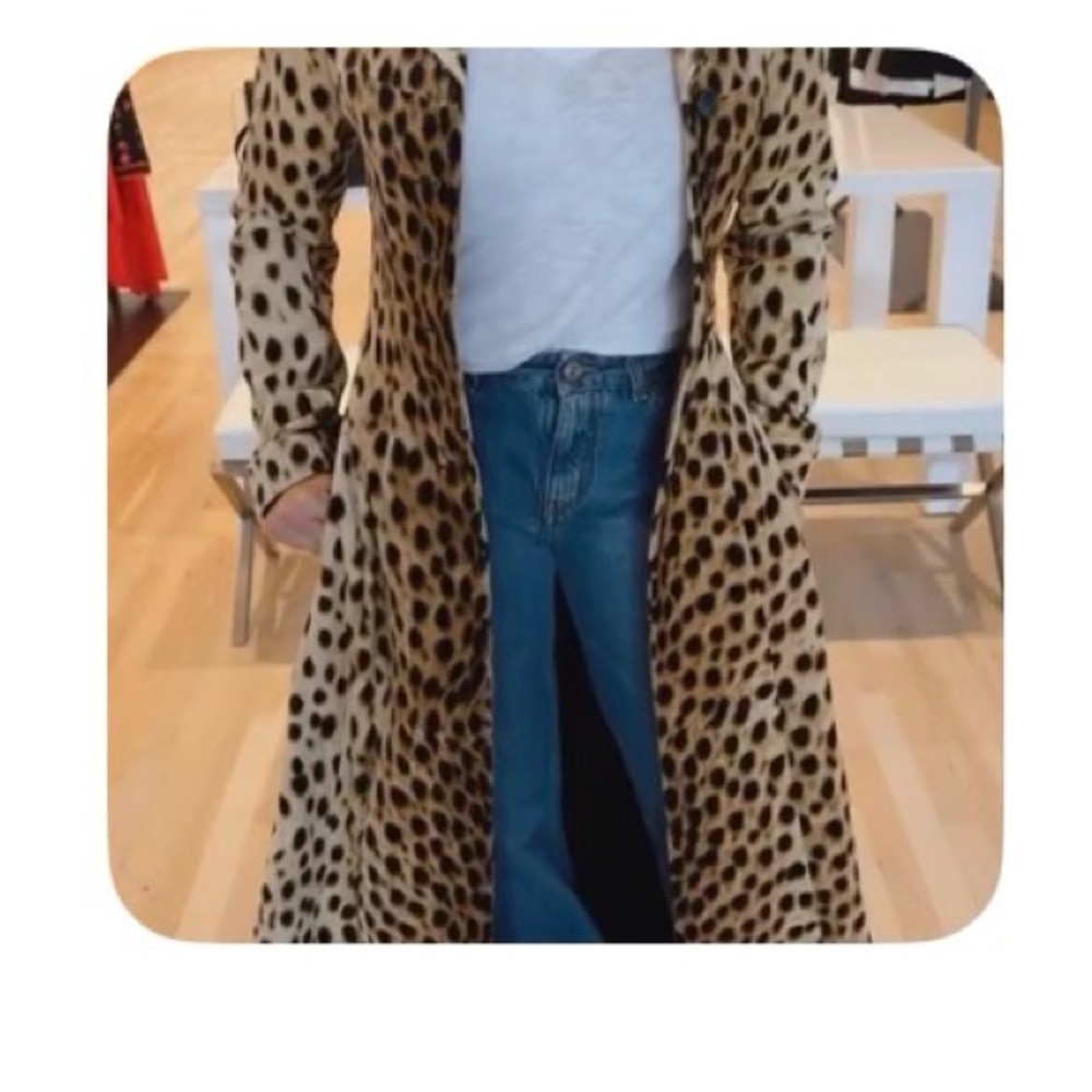 Leopard Print Long Trench Coat - Brown/Tan & Black